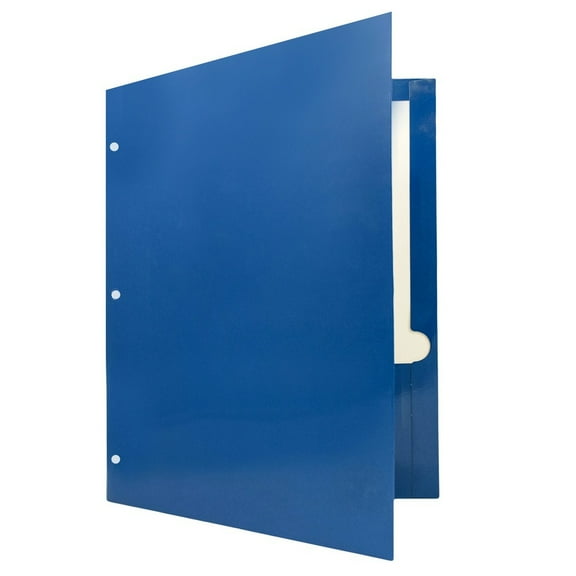 JAM Paper Glossy 3 Hole Punch Folders, Blue, 6 per Pack