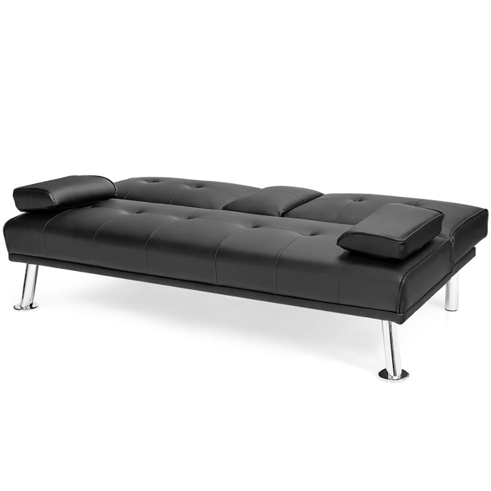 Finihen Futon Sofa Bed, Leather Couch, Convertible Folding Recliner, Convertible Folding Leather Futon Sofa with Cup Holders and Armrests, for Living Room, Bedroom, Black Finihen Futon Sofa Bed, Leather Couch, Convertible Folding Recliner, Convertible Folding Leather Futon Sofa with Cup Holders and Armrests, for Living Room, Bedroom, Black