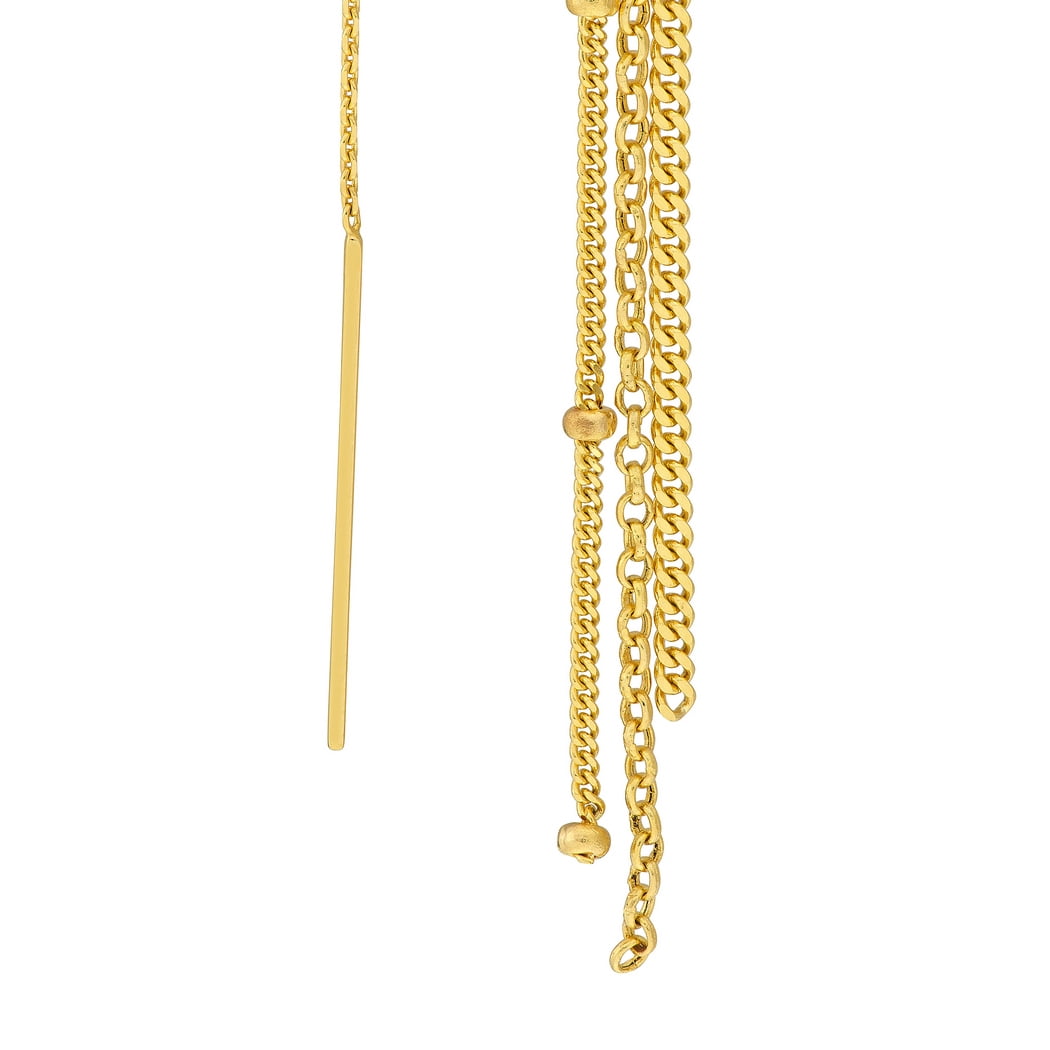14k Yellow Gold Threader Earrings Multi Chain Stud Earring for Women and Men
