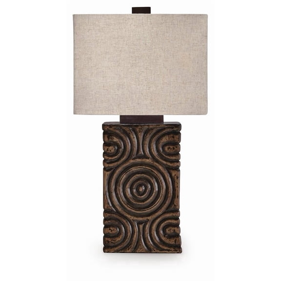 Signature Design by Ashley Heathbury Paper Table Lamp, Antique Brown, 20" Tall, Geometric Rectangular Shade
