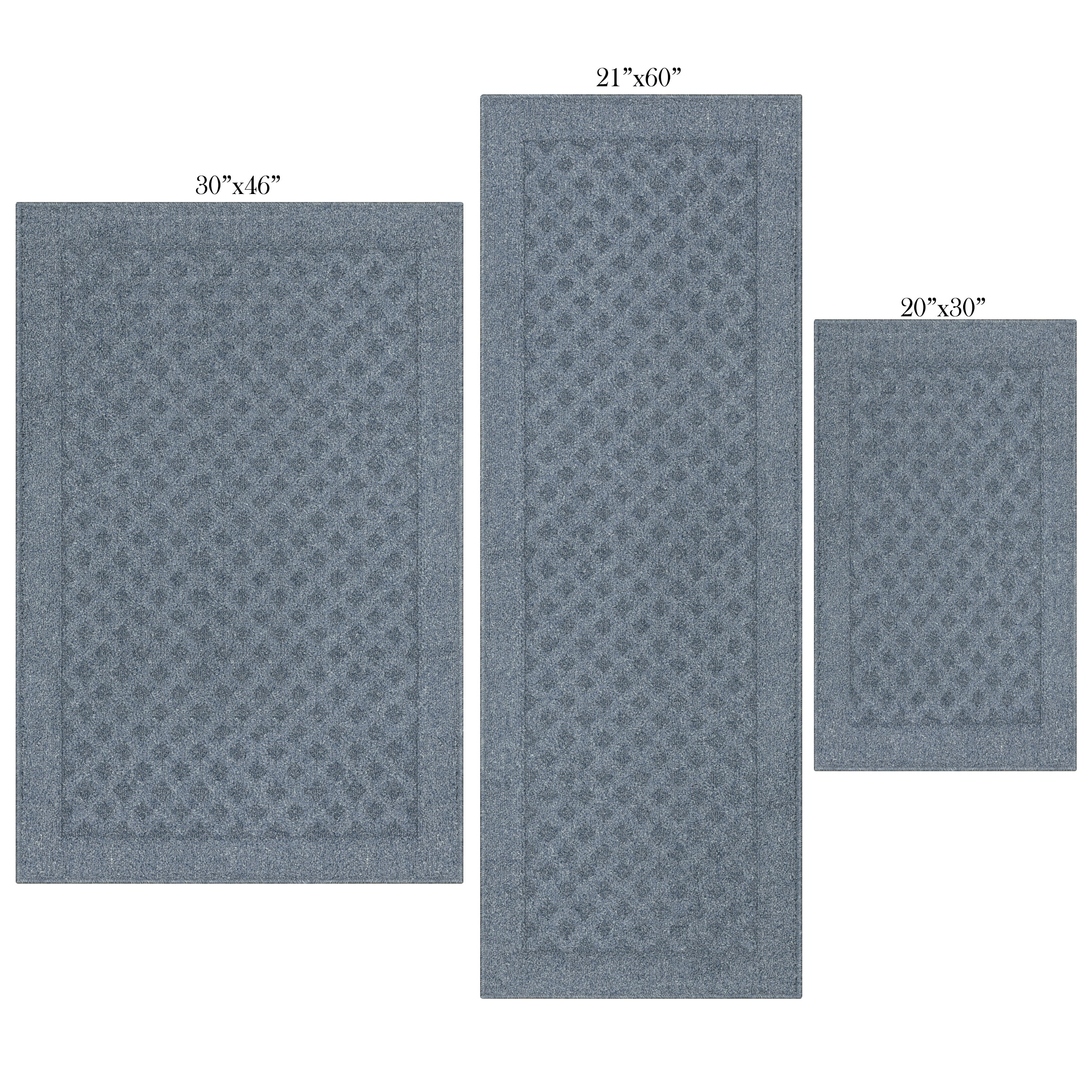 Mainstays Dylan Solid Diamond Olefin Navy Blue Indoor Area Rug Set, 3 Piece