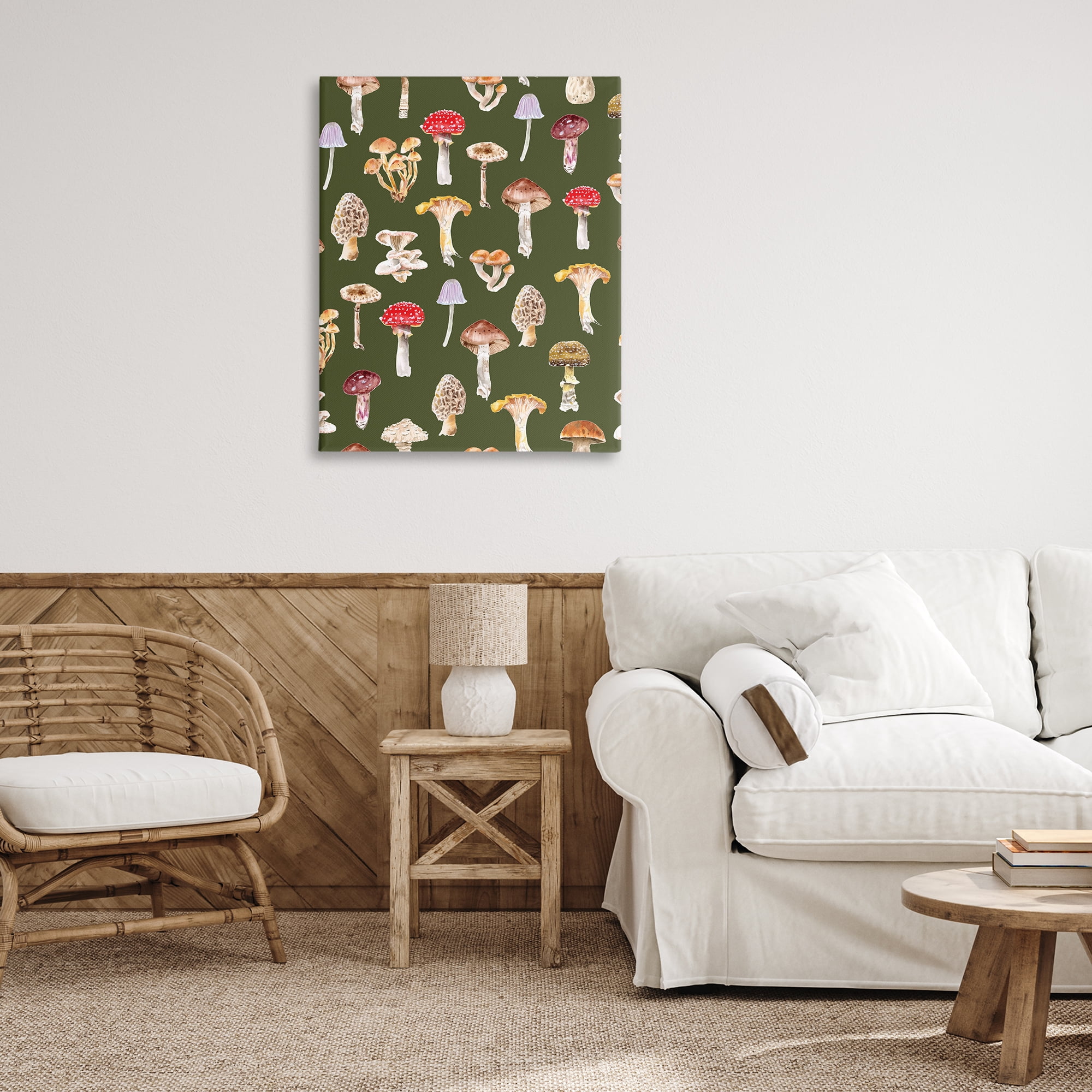 Stupell Industries Mushrooms Repeating Pattern Botanical & Floral Painting Gallery Wrapped Canvas Art Print Wall Art, 30 x 40