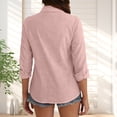 thumbnail image 4 of CFMIURAN Under $10 Womens Button Down Shirts, Linen Cotton Short Sleeve Button Up Top Spring Summer Casual Dressy V Neck Work Blouses (Pink, M), 4 of 6
