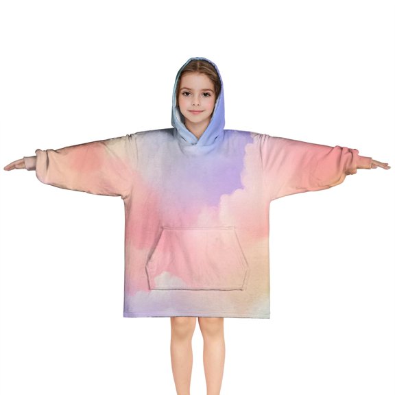 Pastel Rainbow Clouds Blanket Hoodies for Kids 6-13YR Oversize Wearable Blanket Hoodies for Boys Girls Teens