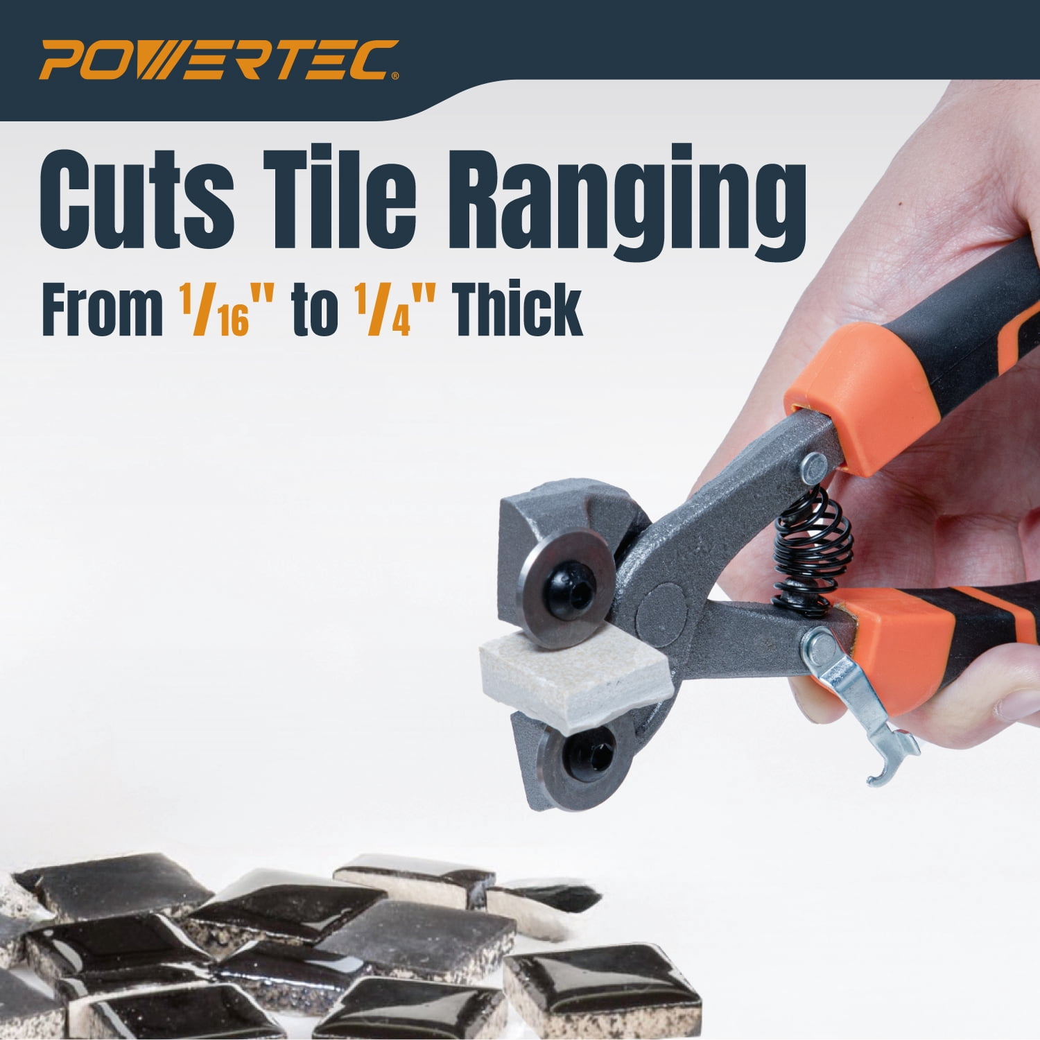 POWERTEC Wheeled Tile Nippers for Glass, Ceramic, Porcelain, and Mosaic - Ergonomic Soft Grip, Heavy Duty 22mm Tungsten Carbide Scoring Wheels Cuts and Trim Tile Up to 1/4” (71901N)