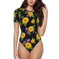 thumbnail image 2 of Uemuo Daisies Flowers Pattern Women's One Piece Short Sleeve Swimsuit Rash Guard Surfing Modest Quick-drying Swimsuit Beach Essentials-Large, 2 of 9
