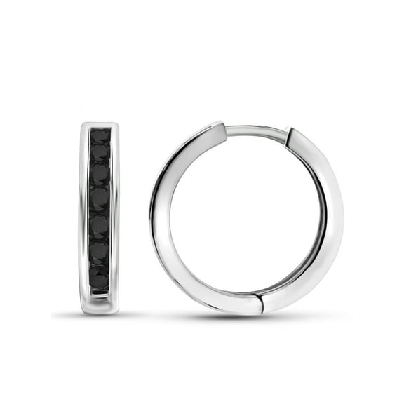 JewelersClub Black Diamond Earrings Women – 1-Carat Black Diamonds Sterling Silver Hoop Earrings – Hypoallergenic Hoop Earrings – Hoop Earrings Diamond Hoops – Black Hoop Earrings for Women