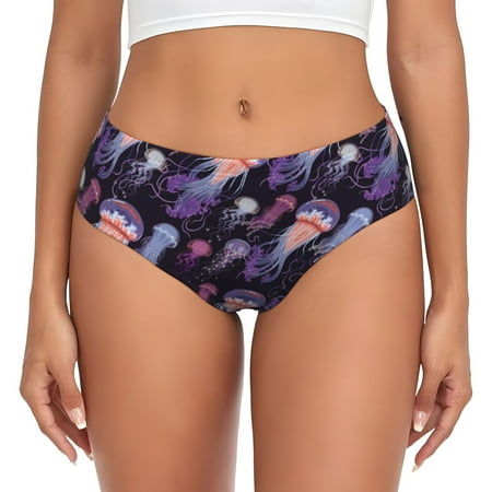 Womens Underwear - Purple Blue Jellyfish Print No Show Seamless Underwear for Women  Soft Stretch Womens Panties  Hipster Ladies Panties Bikini Underwear Briefs