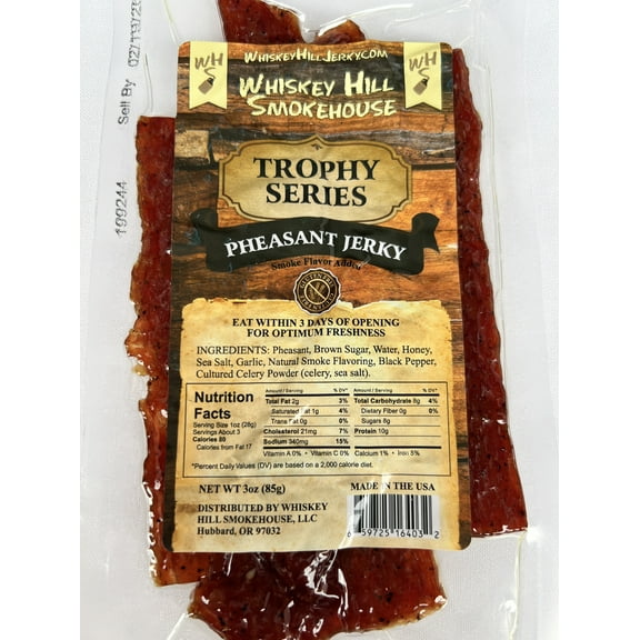 Whiskey Hill Smokehouse - Trophy Series Game Jerky - PHEASANT Jerky - 100% Pheasant (3oz)