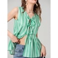 thumbnail image 5 of AIGUR Women's Striped Tank Tops Polyester Loose Round Neck Front Tie Up Ruffled Sleeveless Blouse for Summer, 5 of 6