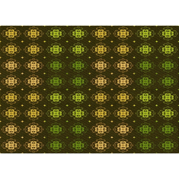 Ahgly Company Indoor Rectangle Patterned Dark Yellow Green Area Rugs, 8' x 10'
