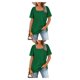thumbnail image 1 of Qarigey Camiseta de algodón para mujer, Top plisado de manga corta con cuello cuadrado, ropa de verano a la moda para senderismo y vacaciones, Type3 NO3, 1 of 6