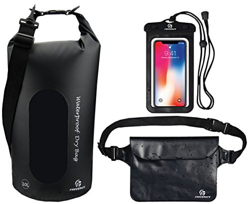 Freegrace Waterproof Dry Bags Set of 3 Dry Bag with 2 Zip Lock Seals & Detachable Shoulder Strap Kayak Can Be Submerged Into Water for Swimming Rafting & Boating Waist Pouch & Phone Case