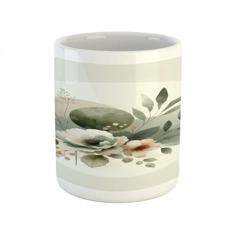 

Monstera Mug Minimalist Watercolor Floral Arrangement in Delicate Neutral Tones Ceramic Coffee Mug Cup for Water Tea Drinks Pale Sage Green Coconut 11oz