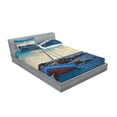 thumbnail image 2 of Ambesonne Nautical Fitted Sheet & Pillow Sham Set, Yacht on Rocks Harbor, Full, Blue Brown, 2 of 2