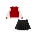 thumbnail image 5 of HYwys Kids Girls Cheerleading Uniform Long Sleeve Baseball Outerwear with Pleated Skirts Sports Suits Red Grey 7 8, 5 of 6