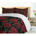 thumbnail image 5 of Ambesonne Rose Duvet Cover Sets, Retro Petals Leaves Growth, 2-King, Ruby Hunter Green Black, 5 of 7
