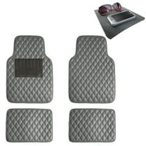 FH Group Universal Fit Diamond Pattern Floor Mats Leather For Car SUV Van Gray w/ Black Dash Pad F12002GRAY-FH1002BLACK