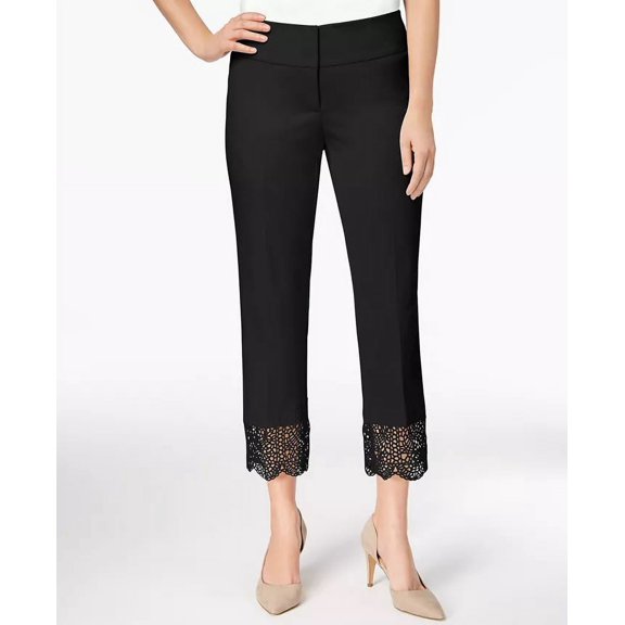 Alfani Women's Petite Lace-Hem Ankle Pants Black Size 8P