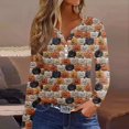 thumbnail image 2 of Camiseta de mujer con botones, estampado floral, manga larga, uso diario, fin de semana, moda básica, escote en V, parte superior regular, 2 of 5