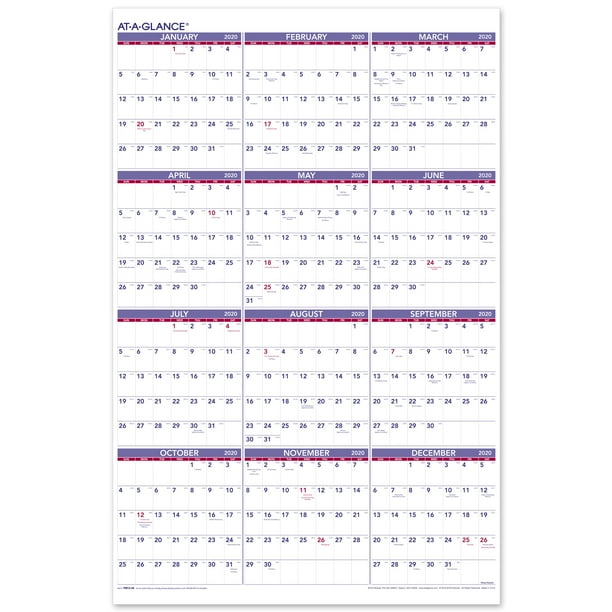 ATAGLANCE 2020 Yearly Wall Calendar, 12 Months, January Start, 24" x