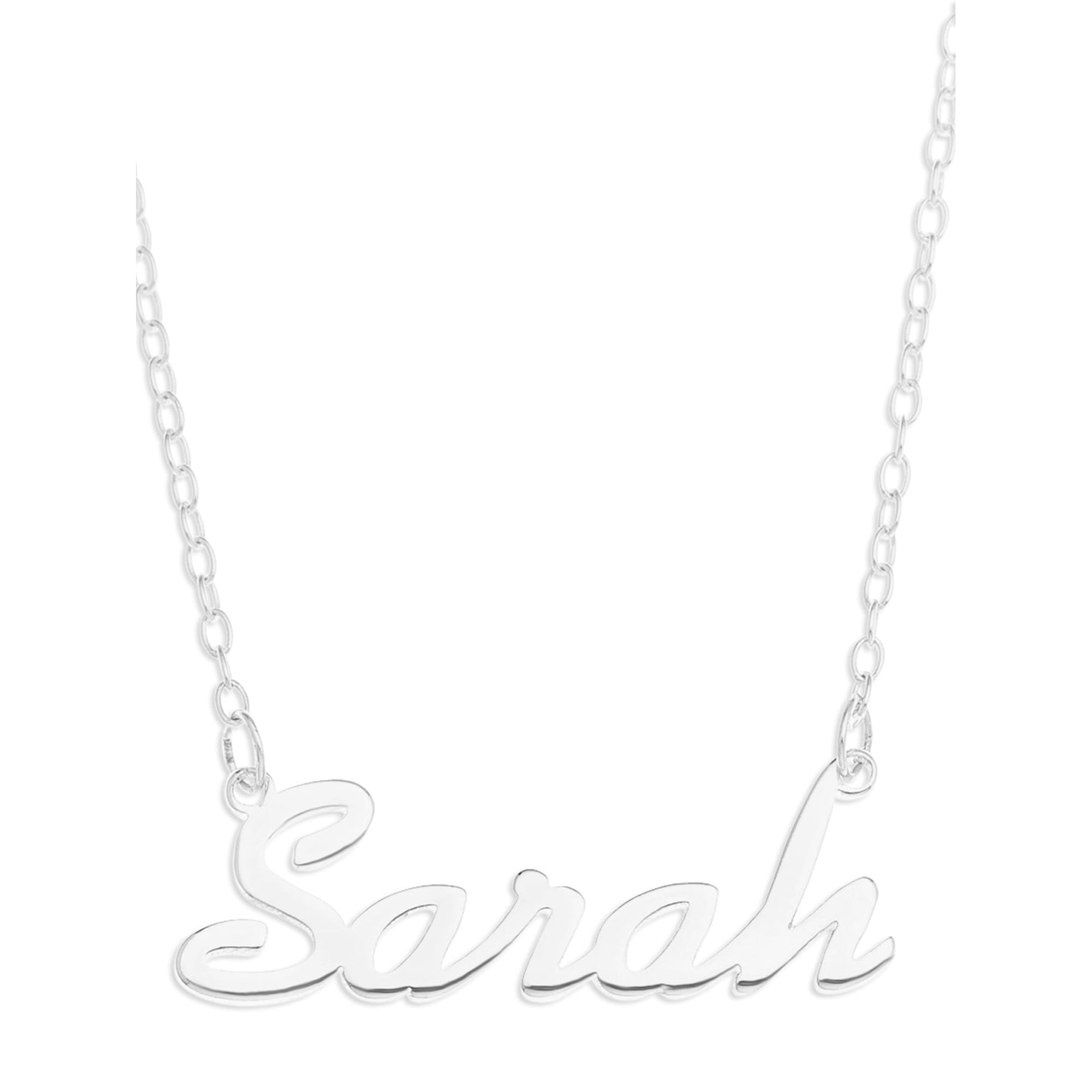 Optima Jewelry Sterling Silver 'Sarah' Name Pendant on 16-inch Trace Chain - White
