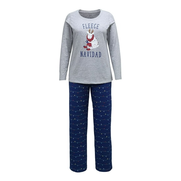 FAMILY PJs Sets Navy Elastic Band Graphic Long Sleeve Crew Neck T-Shirt Straight leg Holiday Size M