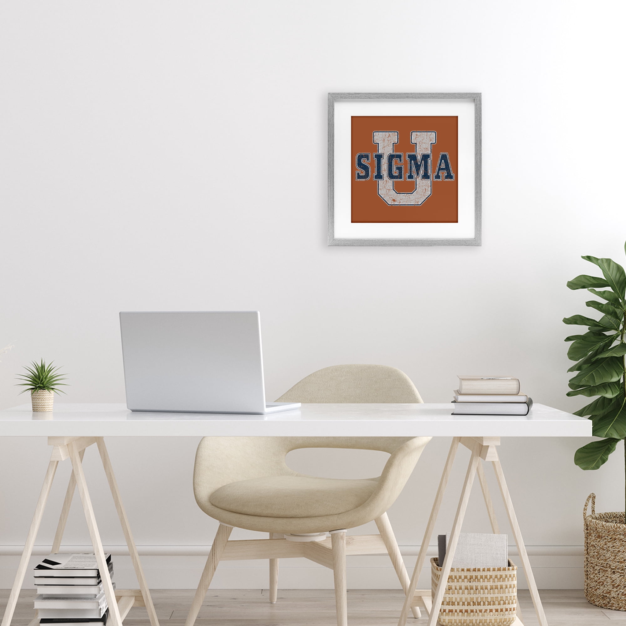 Stupell Industries Sigma University on Brown Gray Framed Print Under Glass, design by Grotto Studios
