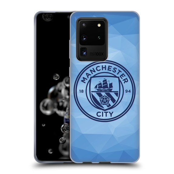 Head Case Designs Officially Licensed Manchester City Man City FC Badge Geometric Blue Obsidian Mono Soft Gel Case Compatible with Samsung Galaxy S20 Ultra 5G