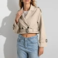 thumbnail image 4 of Womens Cropped Jacket Long Sleeve Belted Trench Coat Double Regular Fit Solid Fall Outerwear, 4 of 5