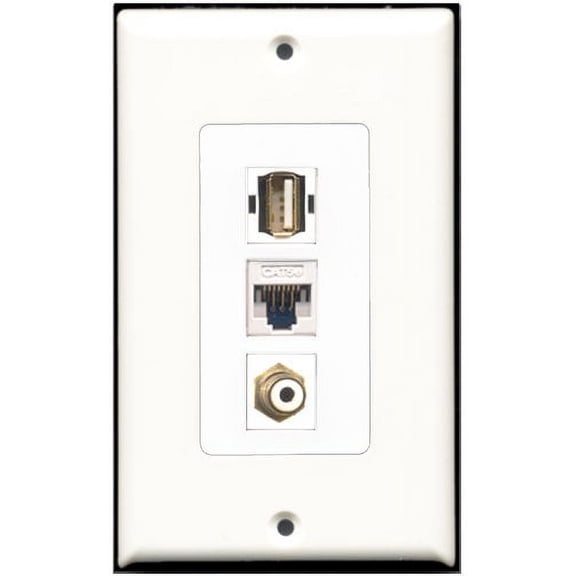 RiteAV - 1 Port RCA White 1 USB A-A 1 Cat5e Ethernet White Wall Plate Decorative