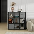 thumbnail image 3 of YEXJ Bookshelf 9-Cube Storage Organizer Sturdy Wooden Bookcase Open Book Shelf, Multifunctional Cubicle Rack for Storage & Display, Furniture for Living Room Bedroom Office, Black, 3 of 6
