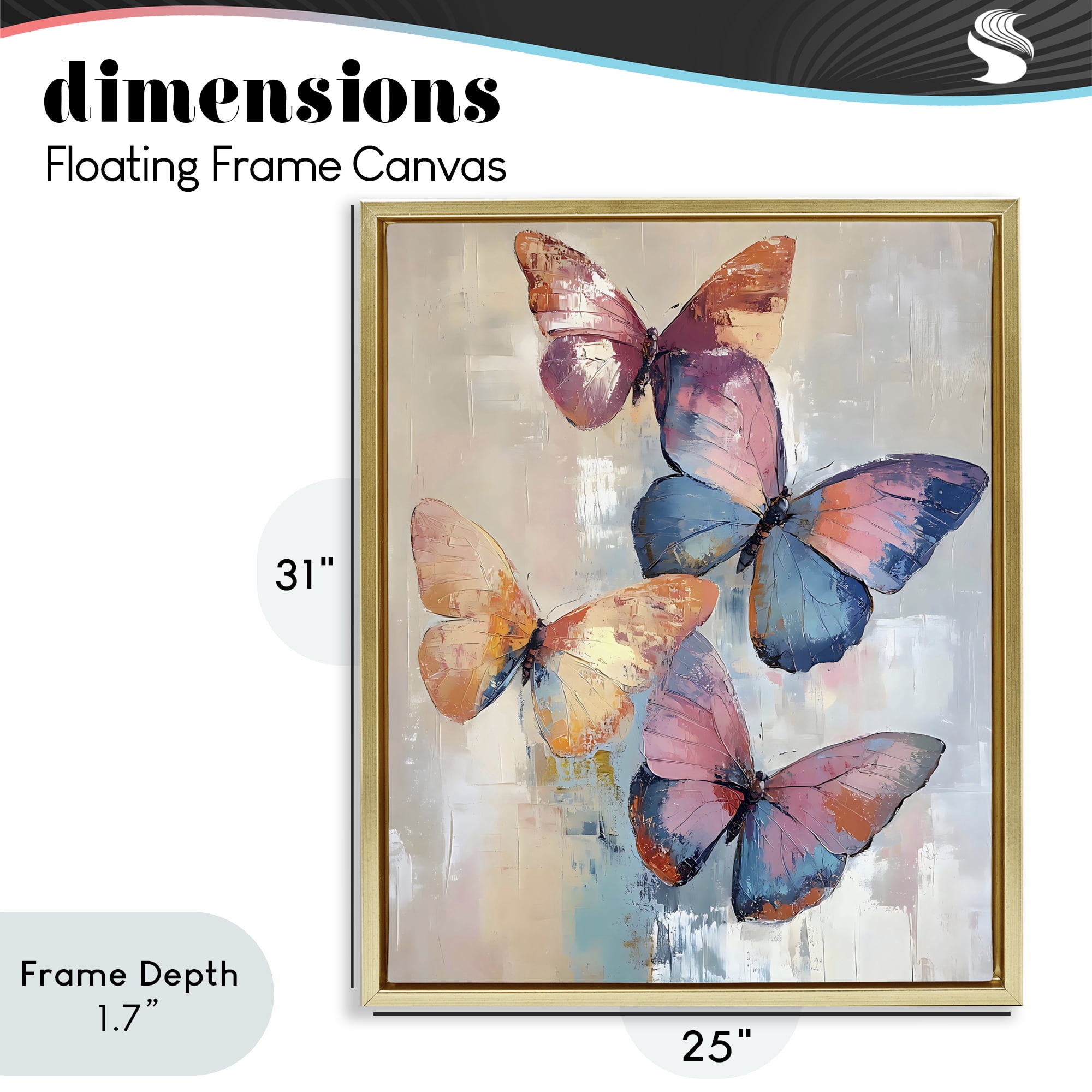 Stupell Industries Butterfly Beauty Abstraction Gold Framed Floater Canvas Wall Art, design by Creative Studio