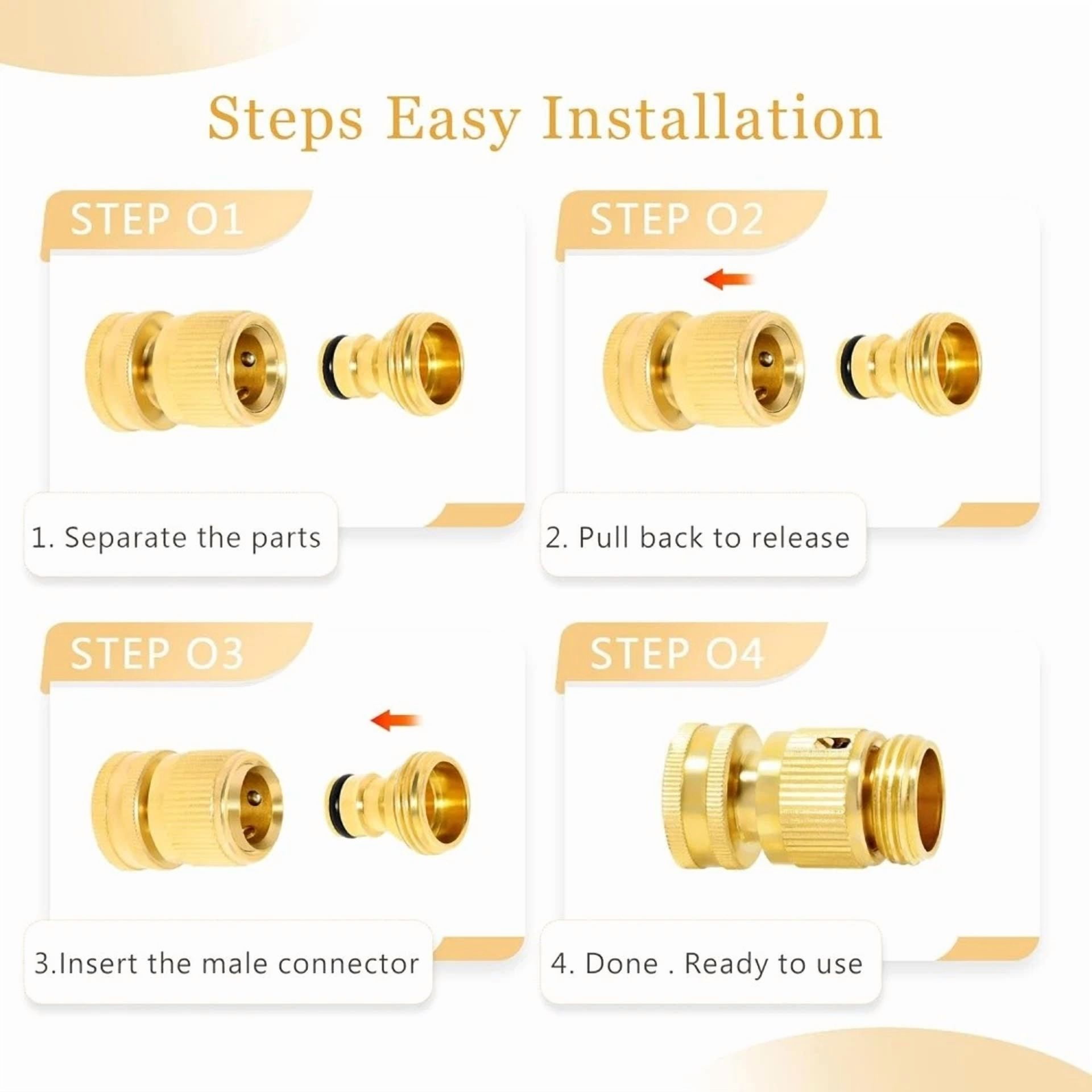 PURELY- Garden Hose Quick Connector. ¾ Inch Ght Solid Brass Easy Connect Fittings
