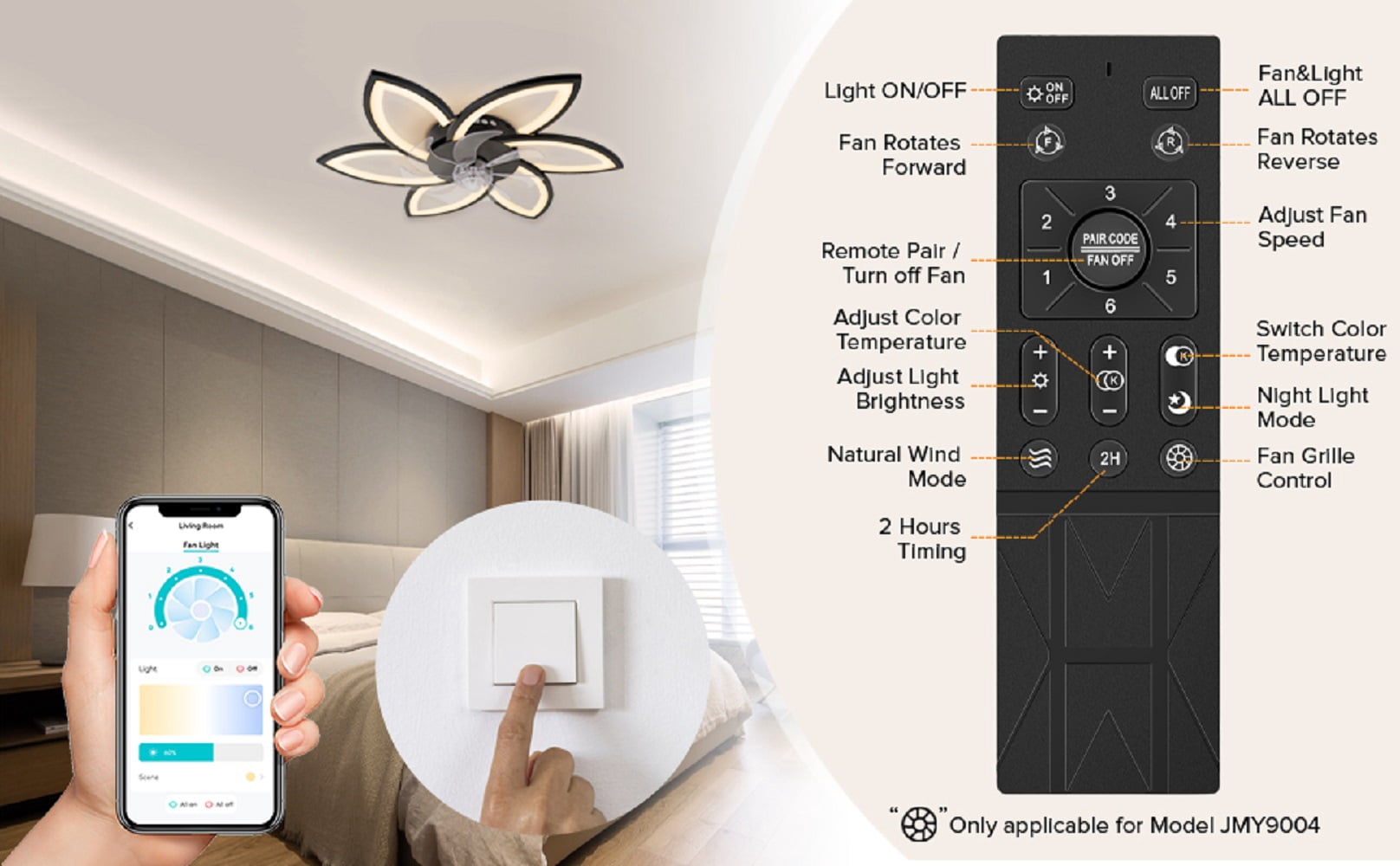 Ceiling Fan Light and Remote FIMEI Ceiling Light with Fan 3 Colors 6 Wind Levels