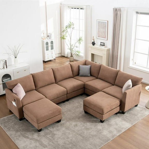 122.8'' L-Shaped Modular Sectional Sofa, 6-Seater Cloud Couch with 2 Ottomans, Modern Living Room Sofa
