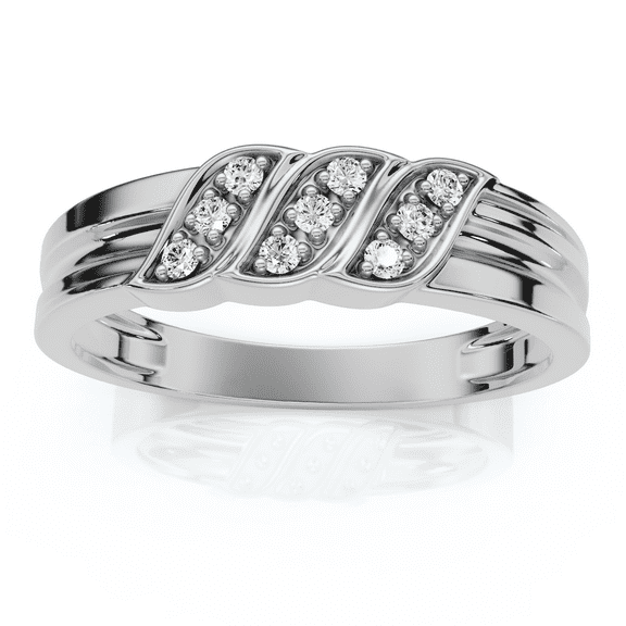 Pompeii Men's Diamond Wedding Ring 10K White Gold High Polished Band (I/J,I2-I3)