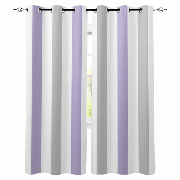 Fsddascl Purple Grey Stripe Blackout Curtains for Bedroom/Living Room, Thermal Insulated Kitchen Curtains, Modern Farmhouse Vertical Striped Grommet Darkening Window Treatment Drapes 42"x54"x2