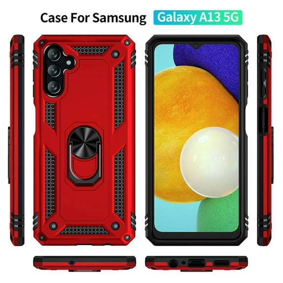 Xpm Case for Samsung Galaxy A13 5G Military Grade Heavy Duty Armor Hybrid with Rotating Metal Ring Kickstand Finger Loop Stand Cover for Galaxy A13 5G - Red