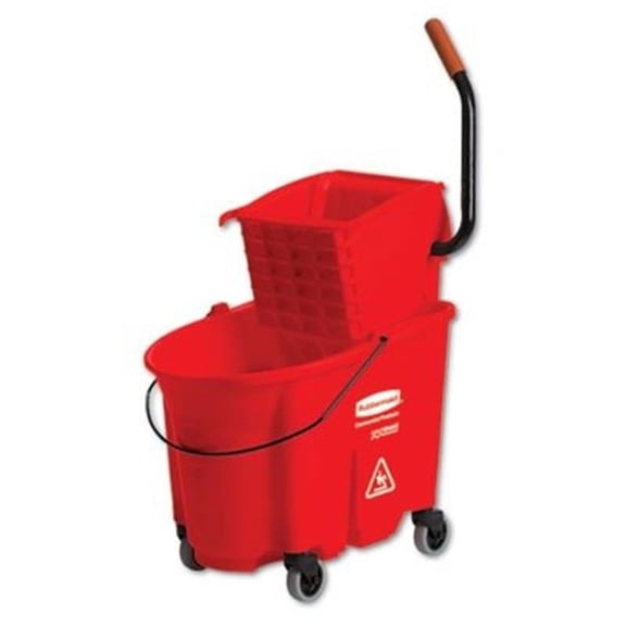 Rubbermaid Commercial Products Wave Brake Side-Press Wringer & Bucket Combo- Red