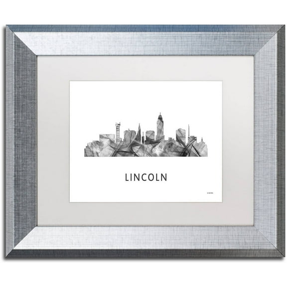 Trademark Fine Art 'Lincoln Nebraska Skyline WB-BW' Canvas Art by Marlene Watson, White Matte, Silver Frame