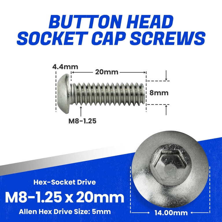 100-Pack 2-56 X 1/8" Button Head Socket Cap Screws - 18-8 Stainless Steel, Allen Drive, Hex Bolt Fasteners