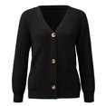 thumbnail image 5 of DuoJiaJ Women's Long Sleeve Knit Sweater Open Front Cardigan Button Loose Outerwear Winter Cardigan Black, 5 of 5