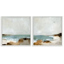 Stupell Industries Abstract Beach Cove Landscape Cliffs Nature Painting White Framed Art Print Wall Art, 12 x 12, Set of 2