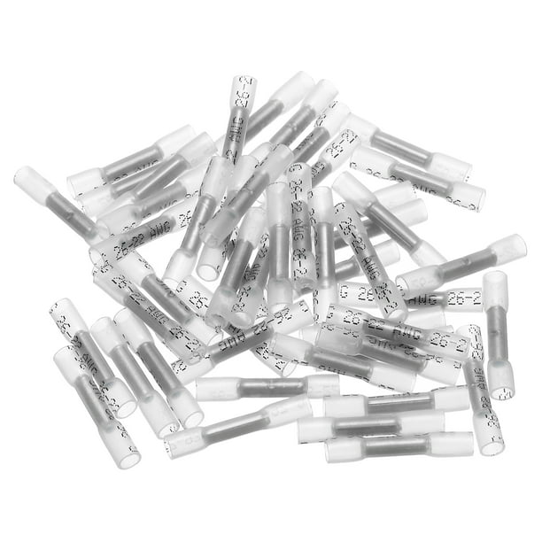 50Pcs Conectores de Terminal de Termorretráctil, Conectores de Crimpado a Prueba de Agua para Automóviles Marinos de Cable 26-22AWG Blanco