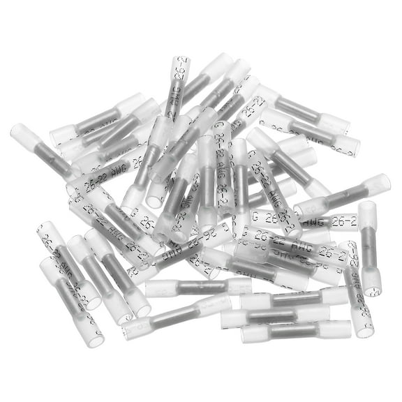 50Pcs Heat Shrink Butt Connector, Crimp Connectors Waterproof Marine Automotive Wire 26-22AWG White