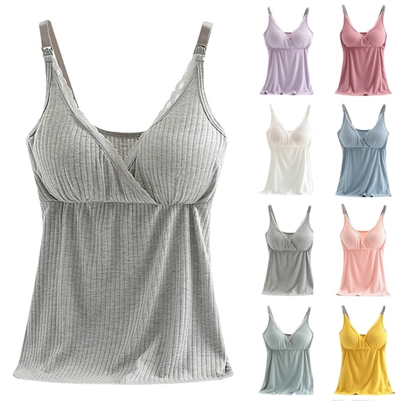 Women's Maternity Nursing Cami Built In Bra Soft Breastfeeding Adjustable Straps Camisoles