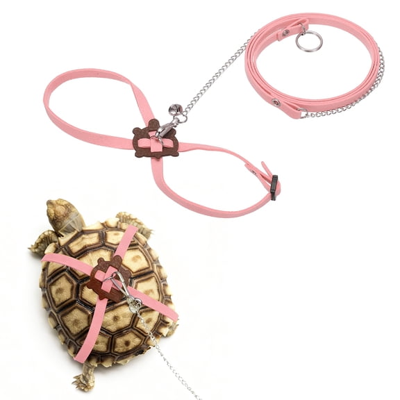 Uxcell Adjustable Tortoise Harness with Bell Soft Leather Swivel Buckle Escape Proof Walking Strap Small Pink