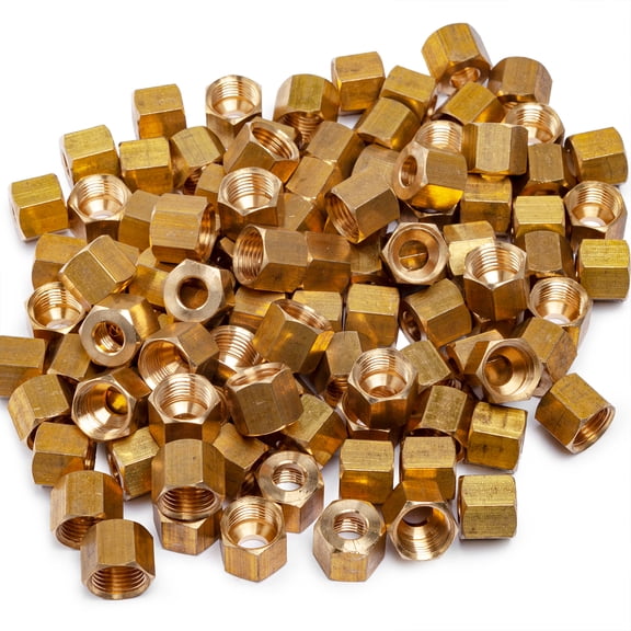 LTWFITTING 1/4" Brass Compression Nut,Brass Compression Fitting(Pack of 100)