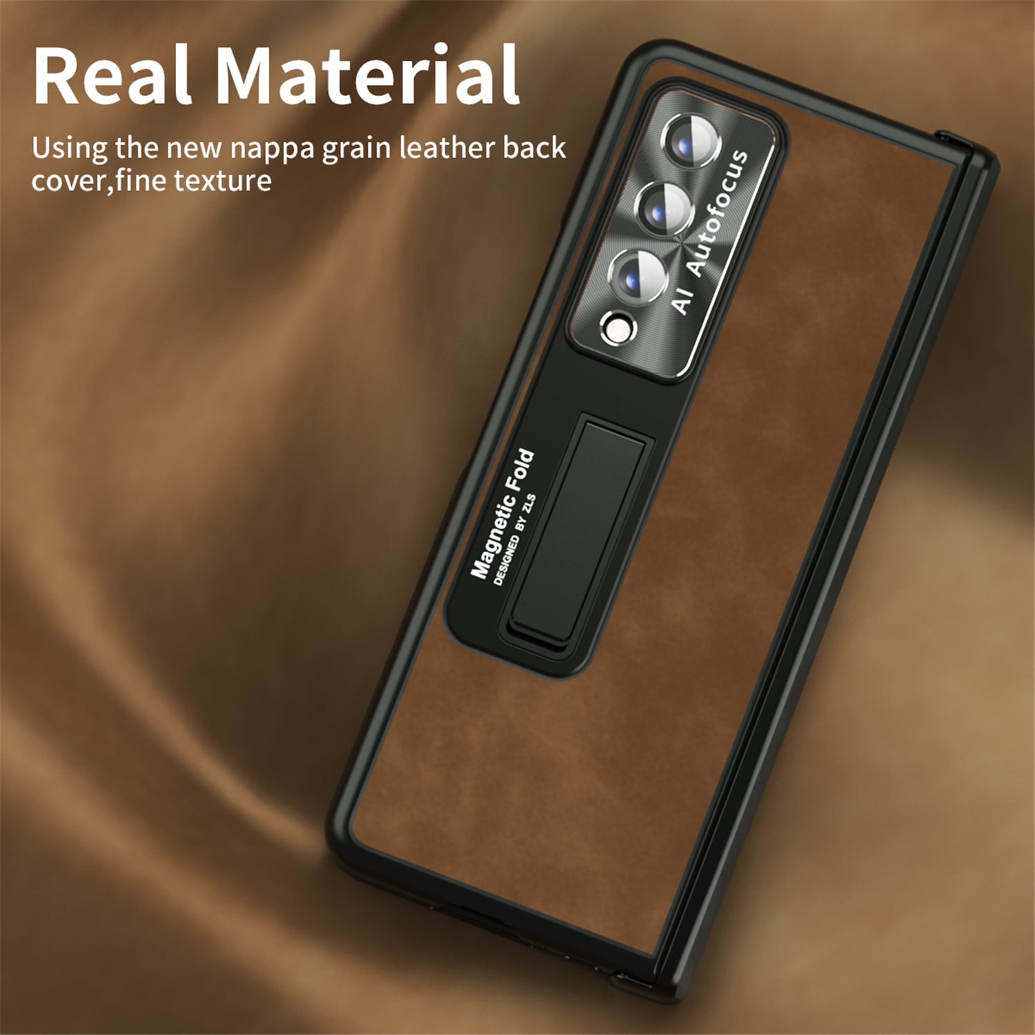 Tarise All-inclusive Cover Case for Samsung Galaxy Z Fold 4 5G 2022, Wireless Charging Camera Lens Protector Screen Protector Magnetic Hinge Protection Drop-Proof Shockproof Kickstand Case, Brown